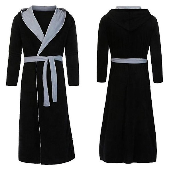 Vintermænds varm hættede badekåbe håndklæde dressing gown 4XL sort og grå