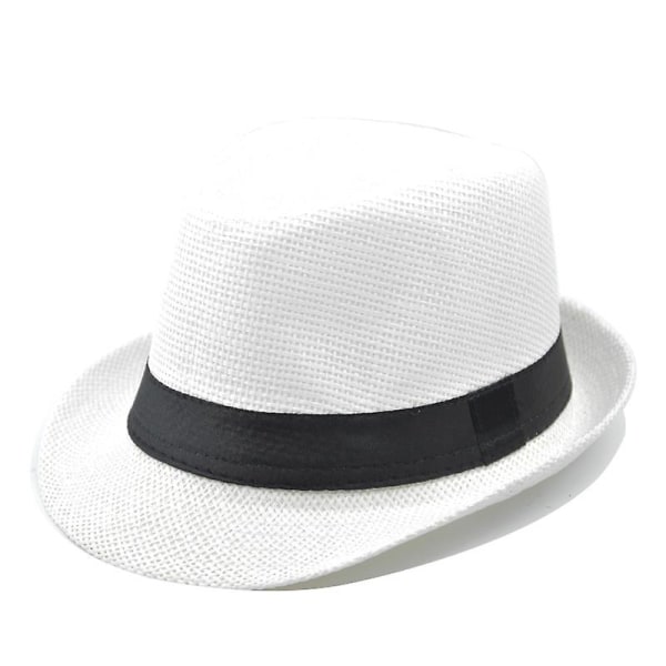 Fedora-hatt for menn og kvinner Sommerstrandhatt Jazzhatt Solhatt White 56-58cm