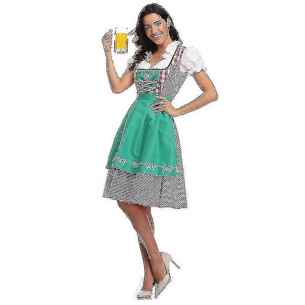 Perinteinen saksalainen ruudullinen Dirndl-mekko naisille - Vihreä tyyli Oktoberfest-juhliin