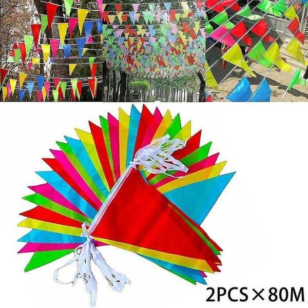 80m-färgglada Bunting Triangel Flaggor Bröllopsfest Utomhus Banner Dekor Newcolor1st)