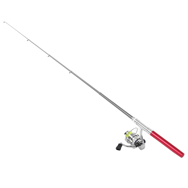 Bärbar Mini Pen Shape Fiskespö Stångficka Infällbart fiskespö med rulle Hjul Röd