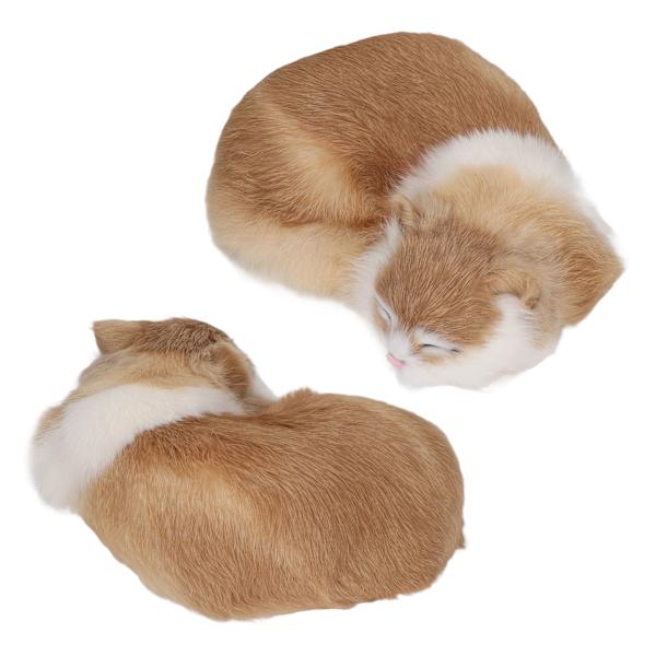 Furry Sleeping Cat Figurine Realistic Simulation Fluffy Decorative Plush Sleeping Cat Model for Home Office