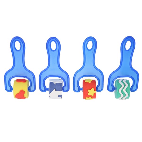 4pcs Kids DIY Painting Tools EVA Sponge Roller Paint Brush Graffiti Tool (Blue Handle)