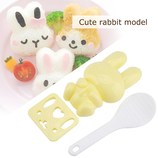 3 stk Fødevarekvalitet PP Tegnede Kanin Model Sushi Risform DIY Håndværk Onigiri Make Tool (Gul
