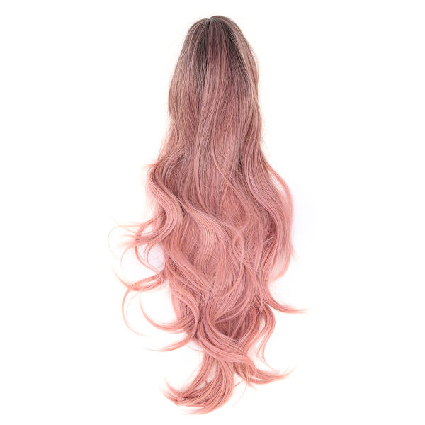 LC313 Lång vågig peruk Rosa mittdel lockigt helhår Syntetisk Cosplay kostym peruker för kvinnor