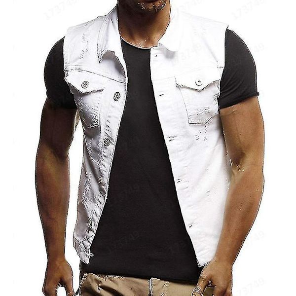 Herr Vit Ärmlös Denimväst - Slim Fit Casual Stil