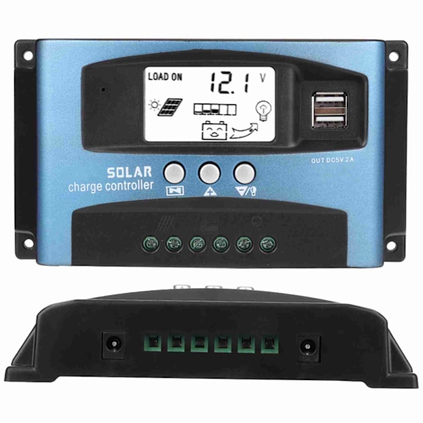 MPPT 100A Aurinkoenergian Lataussäädin Kaksois-USB LCD-näyttö 12V 24V