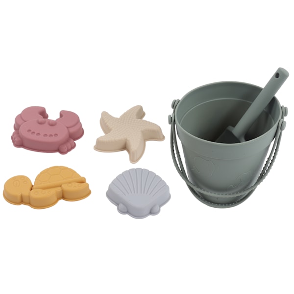 Silikon Strandleksaker Baby Sand Leksaker Set Inkluderar silikonhink Djurmodell Sandskyffel StringOlive Green