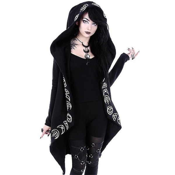 Damjacka i gotisk hoodie för damer med långärmad långärmad tröja med print i ytterkläder L