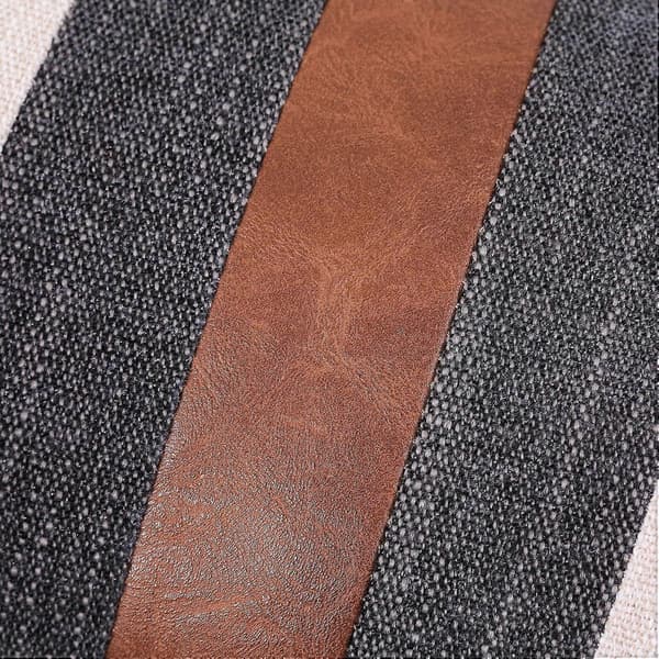 Sæt med 2 udendørs læderpudebetræk, beige patchwork, linned, brunt kunstlæder, pudebetræk til sofa, beige 30x30 cm
