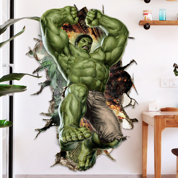 3D-sarjakuva Spiderman väggklistermärken Super Hero for barnrum Hulk 60:90cm