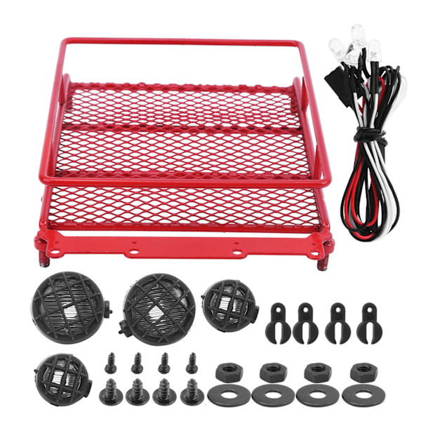 Metallinen kattoteline LED-valoilla Sopii MN 1/12 RC Crawler MN90 / MN90KRed