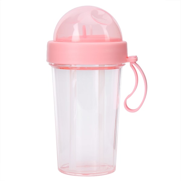 420 ml Bärbar två sugrör Utomhusresor Vattenflaska Läcksäker Sportdrinkflaska för dubbel användning (rosa)