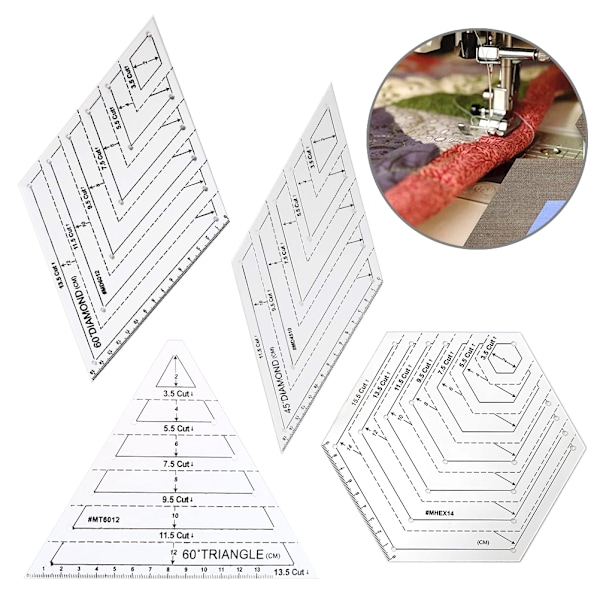 4 stk/sæt Sylinjal Akryl Håndlavede Quiltmønstre Stencil Linjal Trekanter Hexagon Patchwork Linjaler DIY Syværktøjer