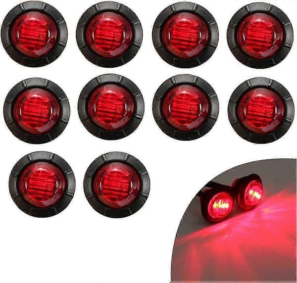 10-pakning 3/4\" LED bakre sidemarkeringslys for lastebiler, bobiler, bremselys 12V (rød)
