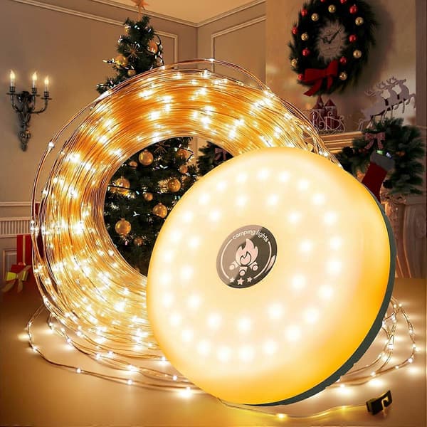 Campinglyslenke 10 m | Rullbare campinglyslenker | 8 i 1 bærbare, oppladbare LED-lyslenker
