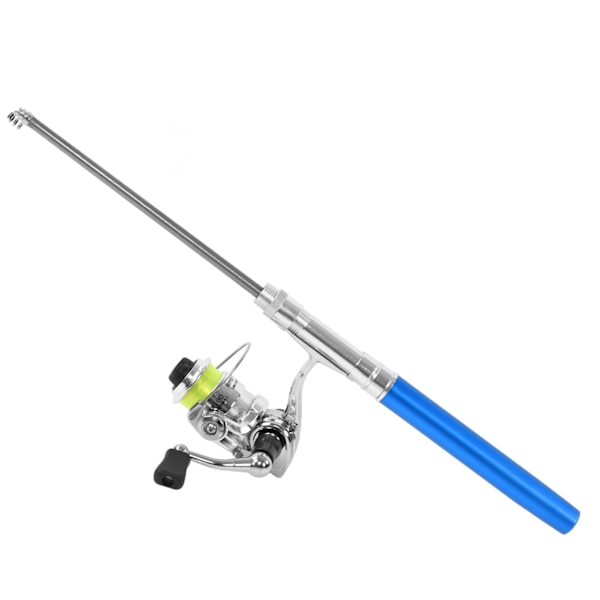 Portabel Mini Pen Shape Fiskespö Stångficka Infällbart fiskespö med rullehjul Blå