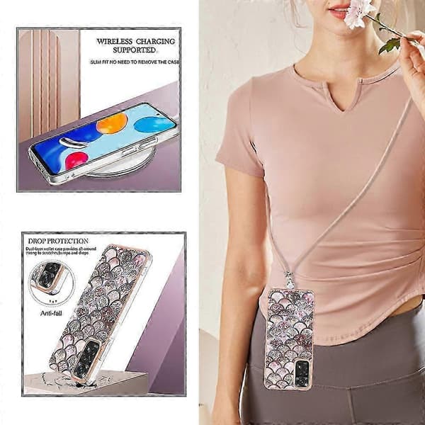 Redmi Note 11S / Note 11 Global Galvanized IMD TPU -puhelinkuori kaulanauhalla - Iskunkestävä suoja