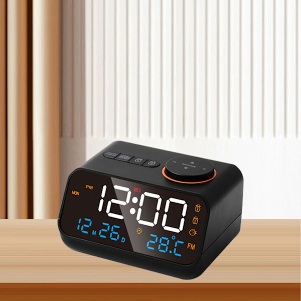 Väckarklocka Radio Multifunktionell LED Musik Timing Uppladdningsbar FM Radio Väckarklocka för Home Svart