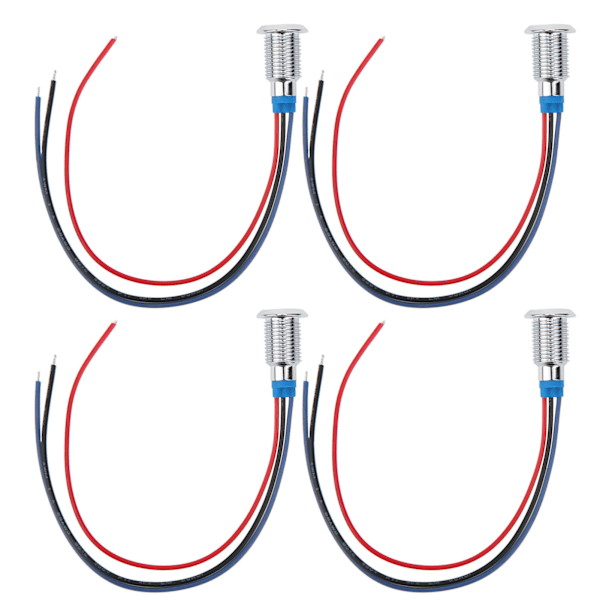 4 sett med fortrådde runde LED-lamper Vanntette metall 2 fargelamper Felles anode 3-6V 10mm (rød og blå)