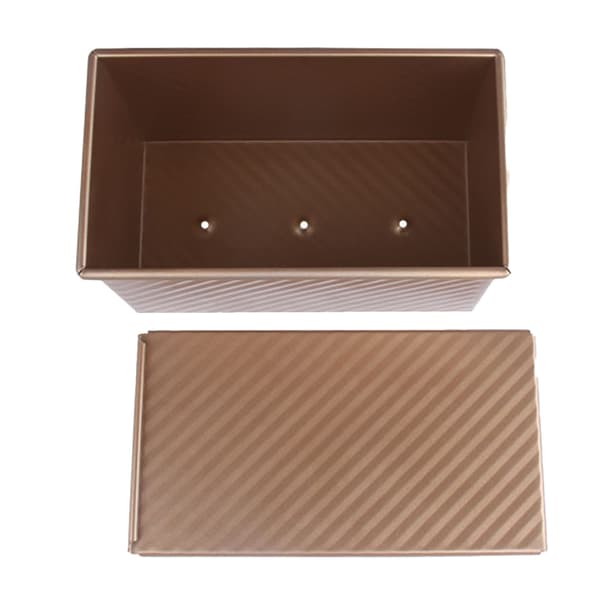 Baking Pan Bread Pan with Lid Nonstick Quick Release Coating Carbon Steel Ripple Rectangle Toast Box Bread Pan Gold