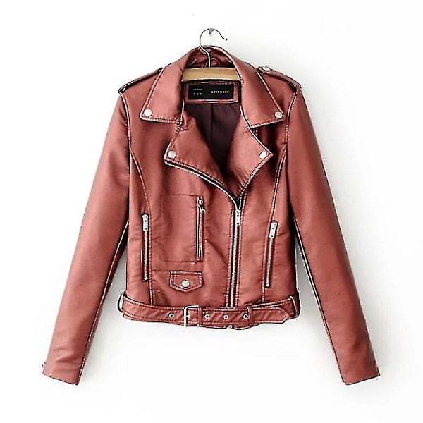 Elegant Vinrød Dame Bikerjakke