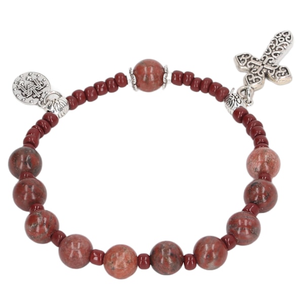 Metal Kors Armbånd 10mm Ædelsten Elastisk Retro Stil Held og Lykke Perlearmbånd til Fødselsdag Jubilæum Udflugt