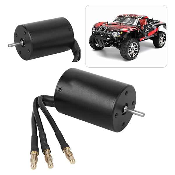3650 Vanntett 4-polig ikke-induktiv børsteløs motortilbehør for 1/8 1/10 RC-bil (svart) (3100KV)