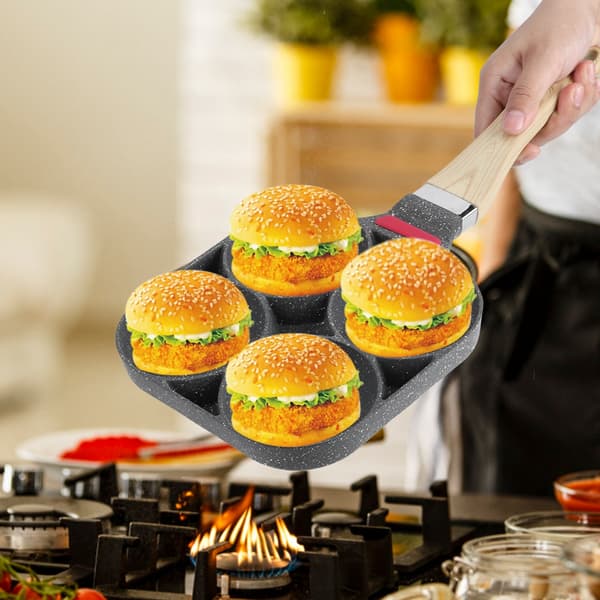 Kitchen Breakfast Pancake Cooking Pan Aluminum Frying Pan Mold for Egg Burger with Handle (Open Flame Induction Cooker)