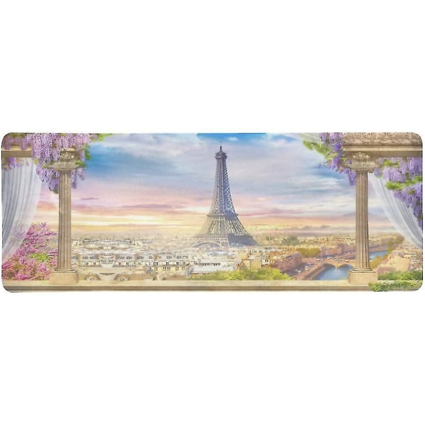 Digital Fresco Vacker Paris Eiffeltorn Utsikt från terrassen Extra förlängd stor spelmusmatta bordsmatta tangentbordsmatta 31,5x12 tum