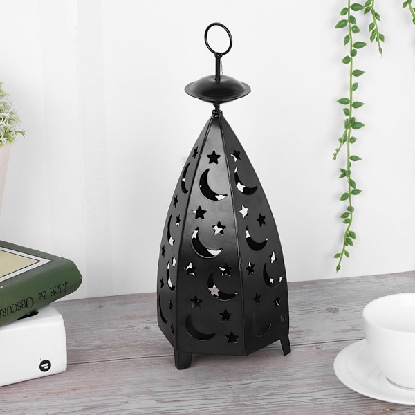 Ihålig Star Moon Ljusstake Retro Ljushållare Stativ Hem Sovrum Dekoration Ornament Svart