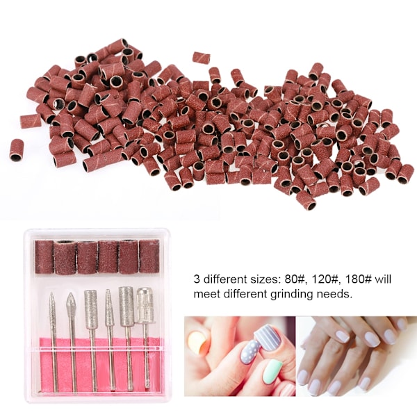 300 st Nagelsliphuvud Sandband för Nagelpolering Slipning + 1 Set Borrbitar Manikyr