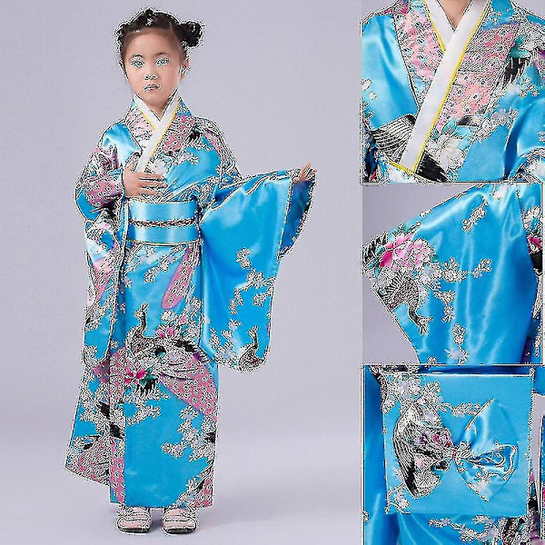 Traditionel Japansk Kimono-Kåbe til Børn 130cm - Himmelblå