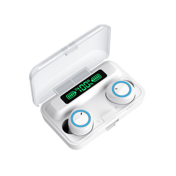 Bluetooth headset F9 Bluetooth headset binaural TWS trådløs 5.0 batteriskjerm touch 5.0-X White and blue