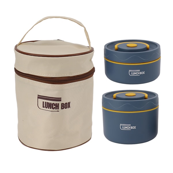 Bento Lunchboks Rund med Lopp Pose Lekkasikkert Rustfritt Stål Sikker Stor Kapasitet Lett å Rengjøre Lunchboks for Kontor 2 Mikrobølgeovn