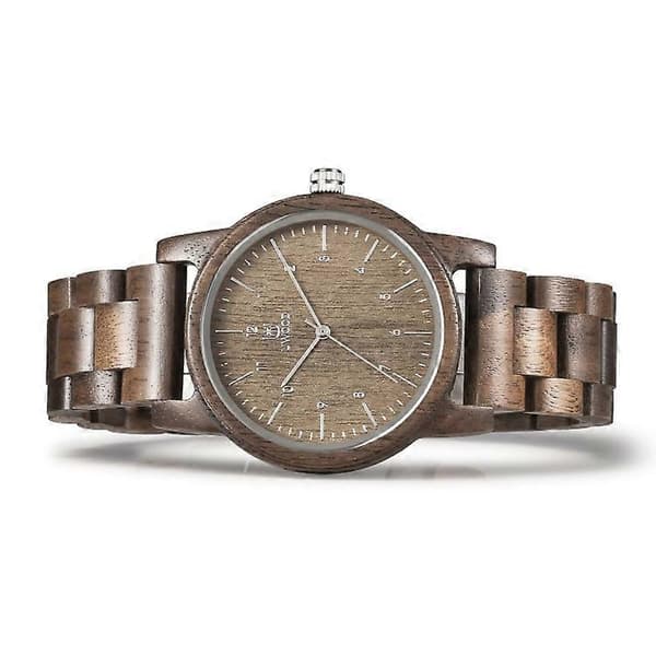 UWOOD UW1007 Träklocka Rund Digital Urtavla Quartzklocka Walnut