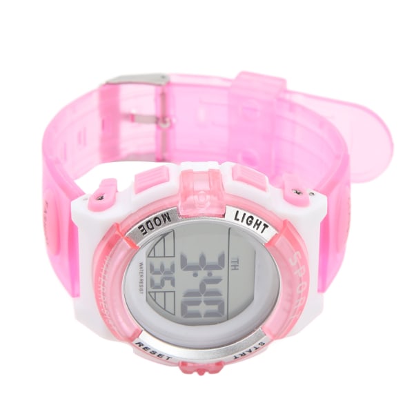 Digital Chronograph Watch Girls Student Electric Vattentät PU-rem för simsport med färgglada nattljus Alarm Rosa