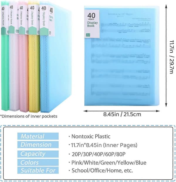 Plastmappe, bokdokumentorganisator Blue 40 Pockets