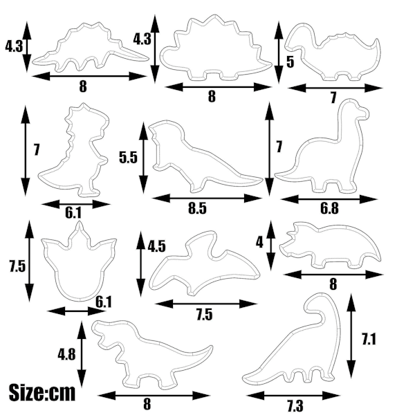 Dinosaurie-kakformset för barn - 11 st rostfria kakformar