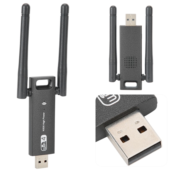 WIFI4 USB-sovitin 300mbps Tehokas Antenni Langaton WiFi Verkkokortti Tietokoneen Tarvikkeet