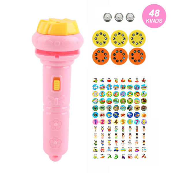 Kids Projector Flashlight Different Animal Patterns Early Educational Science Projector Luminous ToyPink (48 Patterns)