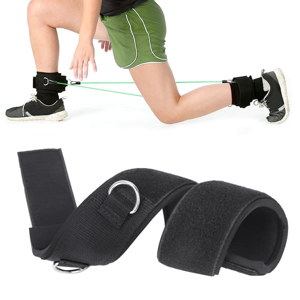 Cotton Black 2D Ring Elastic Rope Ankle Thigh Fitness Training Leg Cuff Adjustable Strength Training Accessory Black 2D