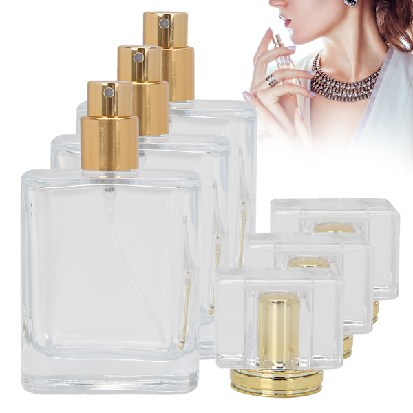50 ml Refillable Perfume Bottle Glass Spray Transparent Liquid Empty Atomizer Container Gold