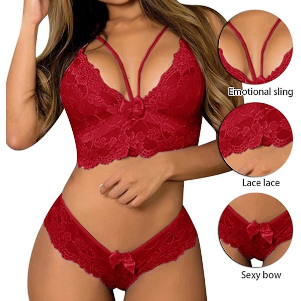 Mesh Lingerie Set för kvinnor - Sexig genomskinlig Teddy Costume XL Röd