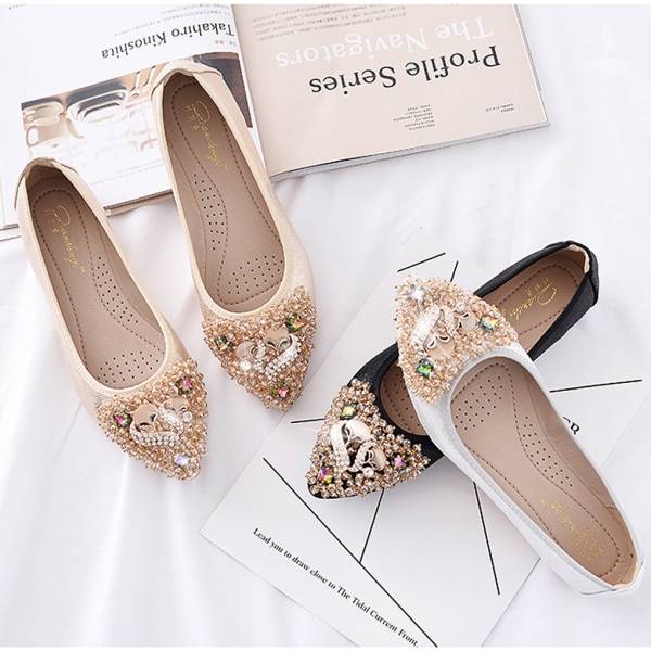 1/2/3 1 Par Fritid Dam Rhinestone Loafers Flickor Casual Gold Size 34 1 Pc