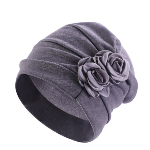 Turbanhatt med blommor för mjuka och bekväma cap damer Gray