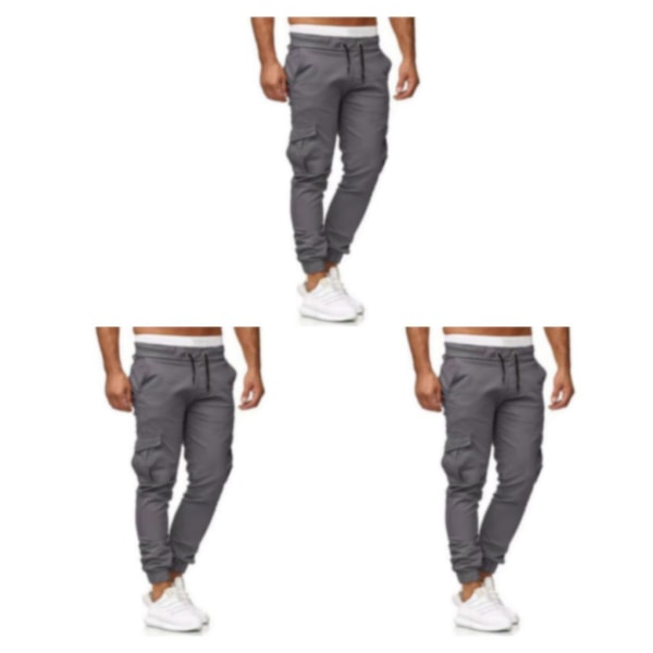 1/2/3 Herr Byxor Enfärgad Snygg Tvättbar mellan midja Light Grey XXXL 3PCS