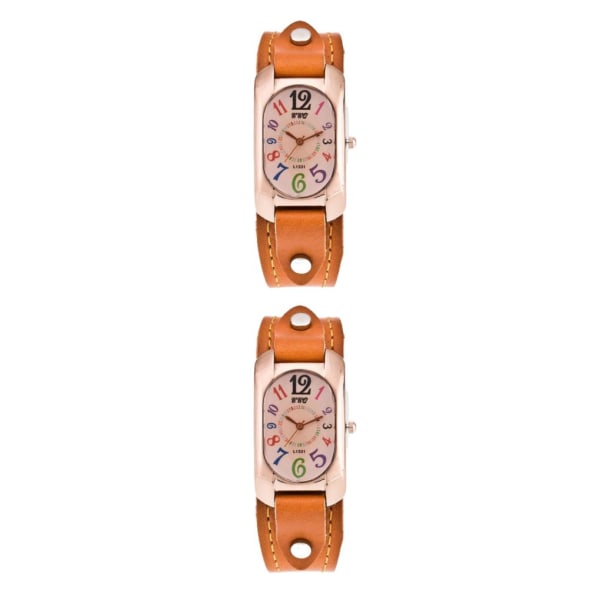 1/2/3/5 Klassisk watch med mjukt och slitstarkt läderband orange 2Set