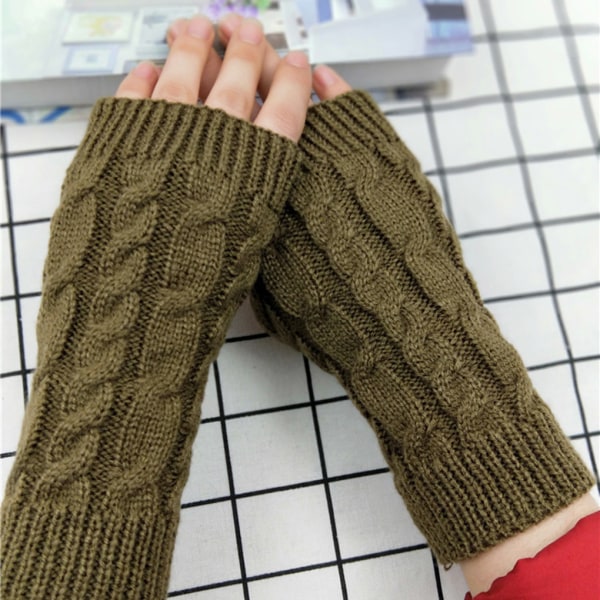 Köp 1 par kvinnor stickade långa halva handskar armvärmare hål vantar |  Fyndiq