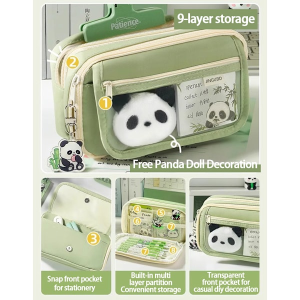Stor tygpennfodral Panda för skolmaterial